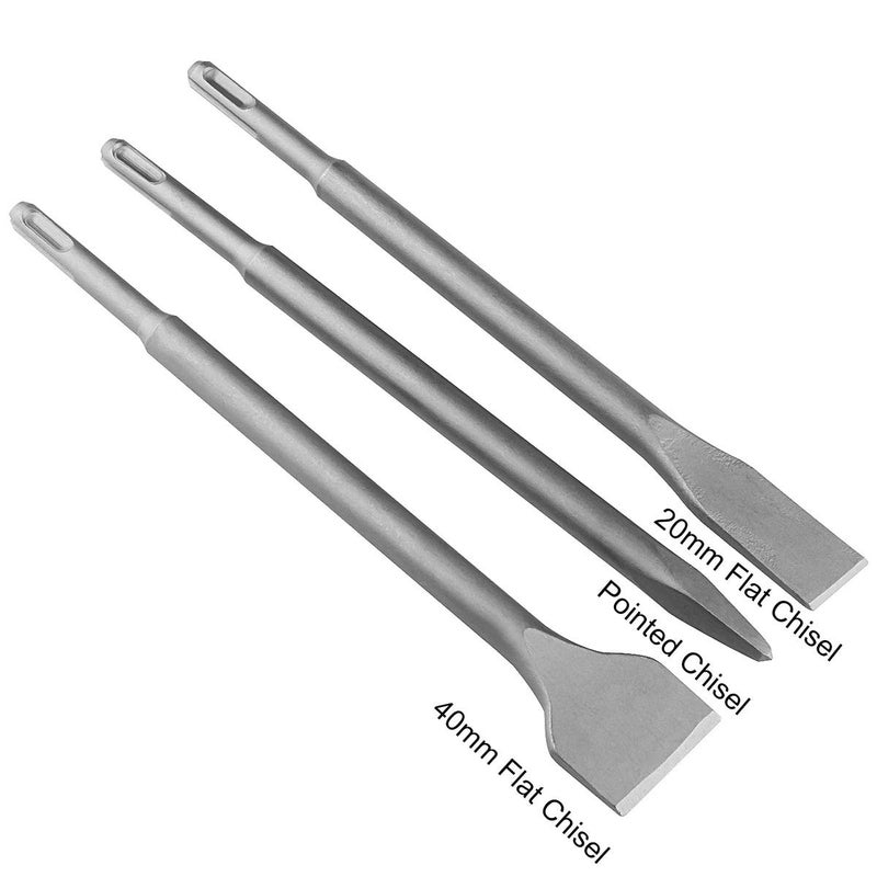 CertBuy 6-Piece SDS Plus Concrete Drill Bit Set - Rotary Hammer Bits Including Point Chisel, 20mm & 40mm Flat Chisels - Image 4